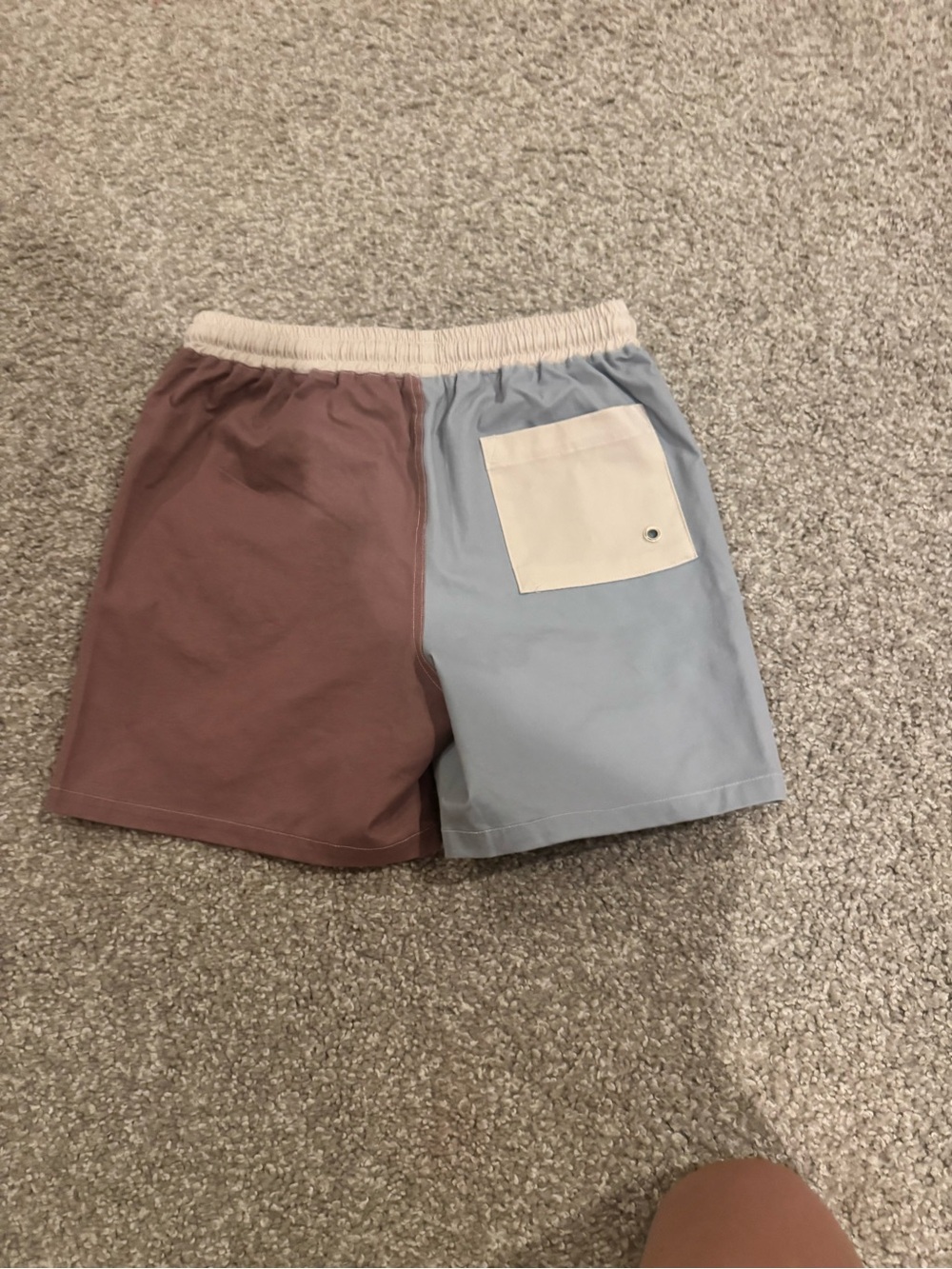Rylee + Cru Two-Tone Kids Swim Trunks in Mauve, Light Blue and Cream